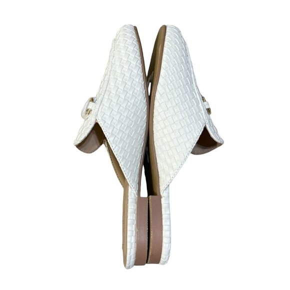 New Shu Shop Tulia Basket Weave Loafer Mule Gold Bit White Size 8 - Picture 7 of 8